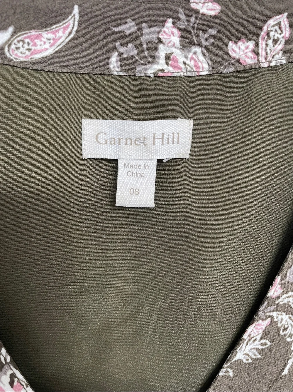 Garnet Hill Bohemian Pocket Detail Drop Waist Dress Olive Green Floral Print 8